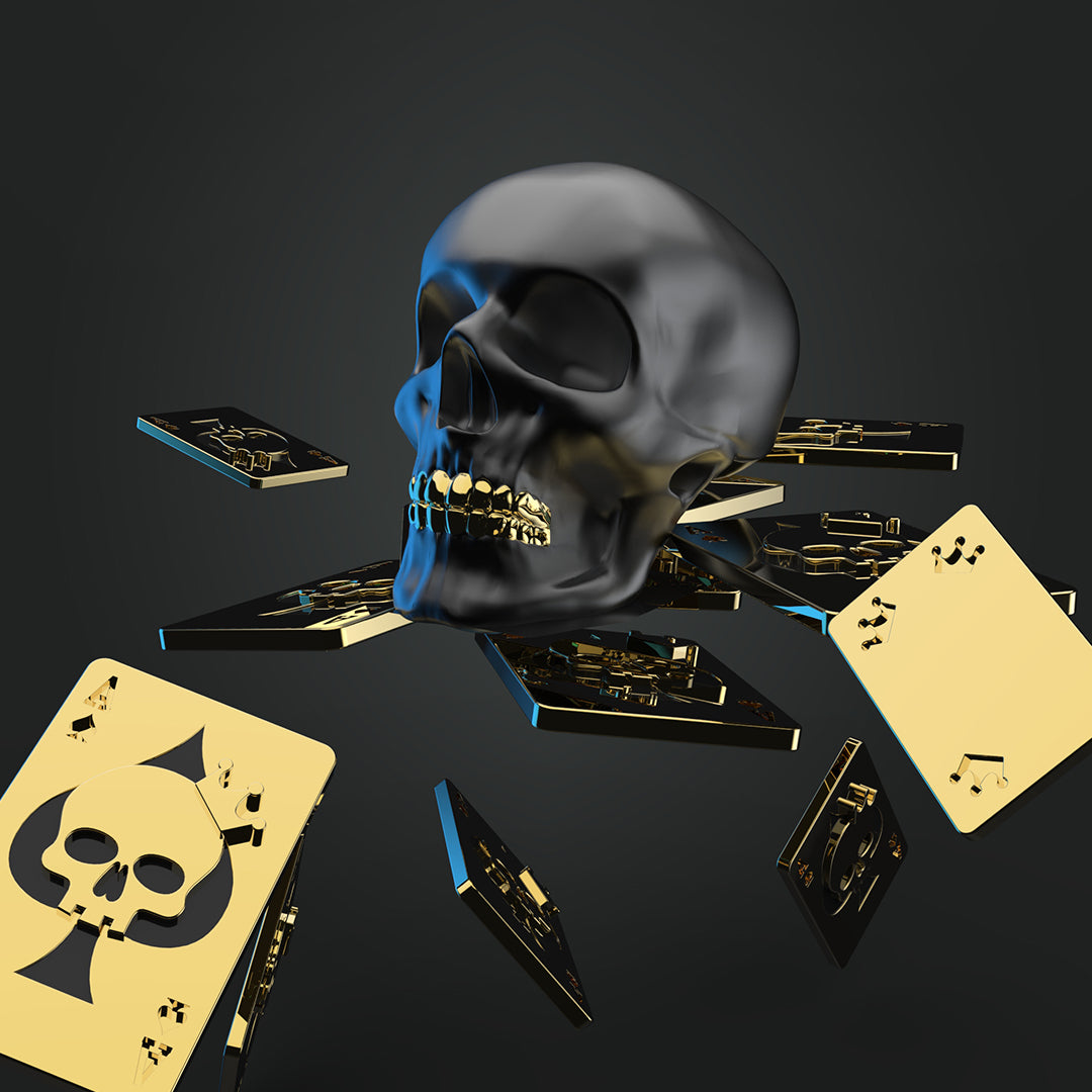 Porte-clés Crâne noir & sa carte à jouer - Metalmorphose