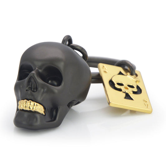 Porte-clés Crâne noir & sa carte à jouer - Metalmorphose