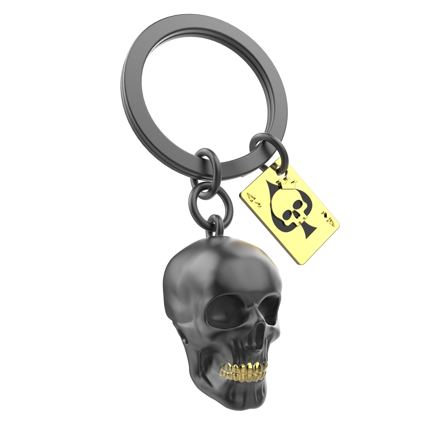 Porte-clés Crâne noir & sa carte à jouer - Metalmorphose